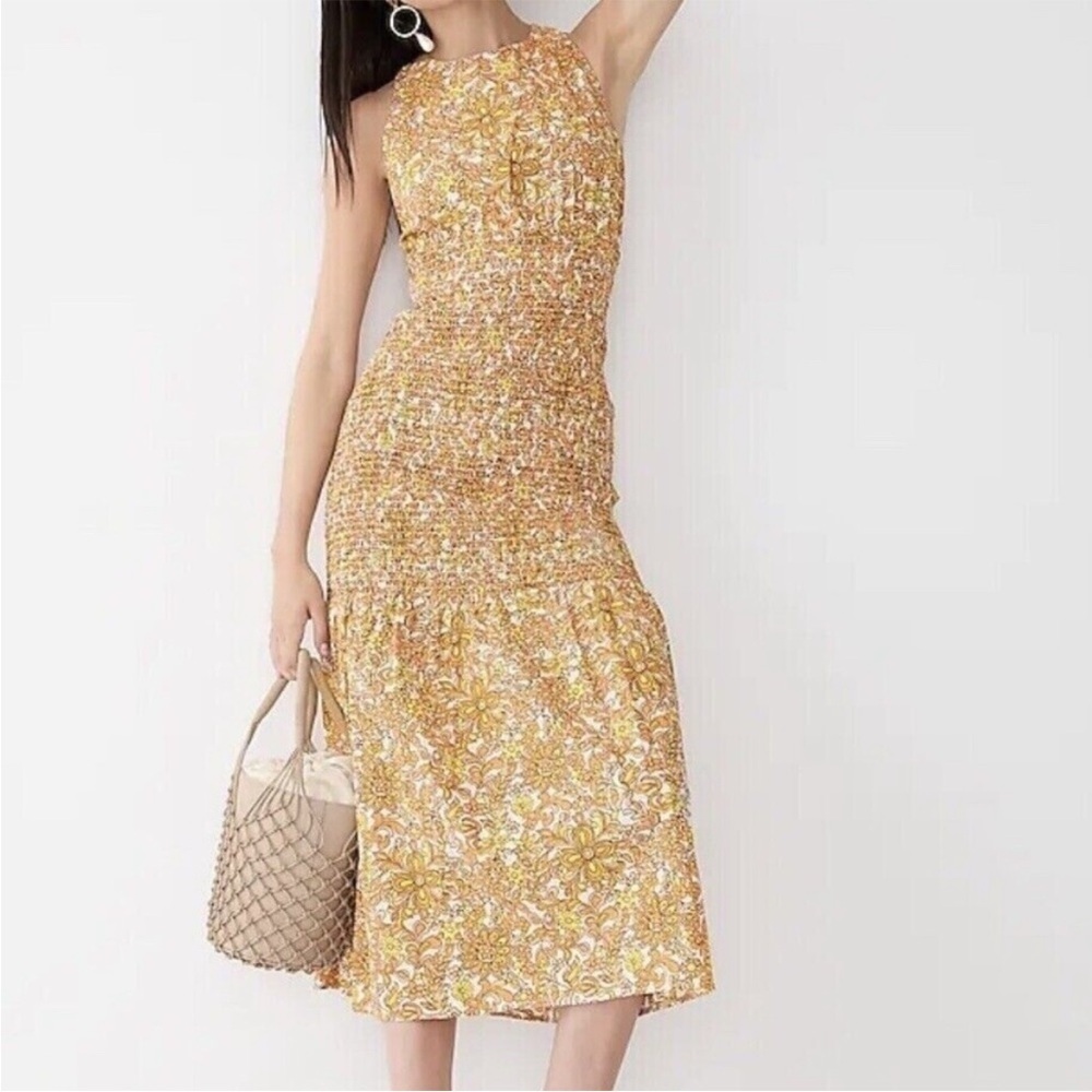 J Crew Collection Smocked Cross Back Dress in Medallion Floral NWT  12/14 Summer